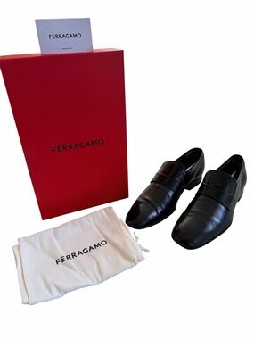 Salvatore Ferragamo |  Men’s Black Leather Slip-On Dress Shoes